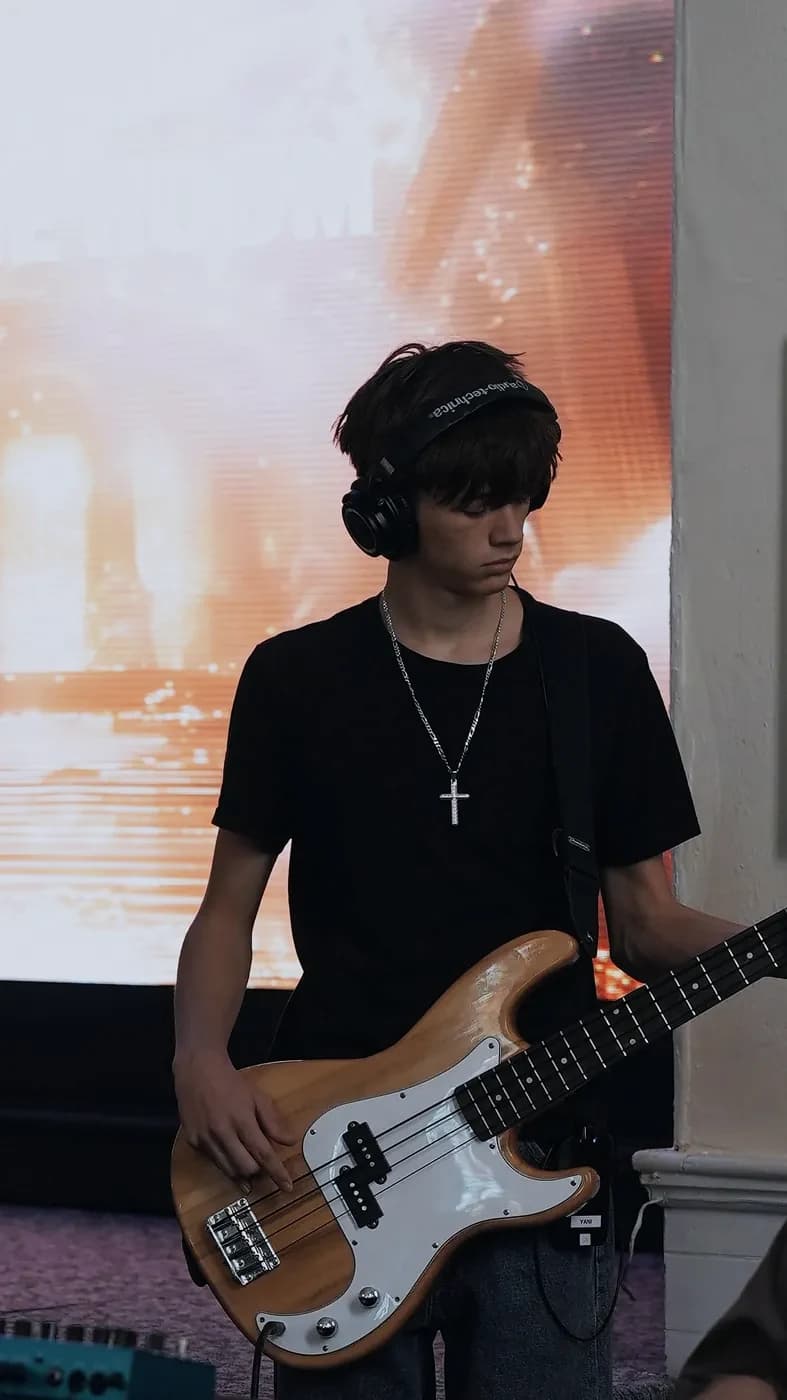 A young bass player on the worship team at The Way Church