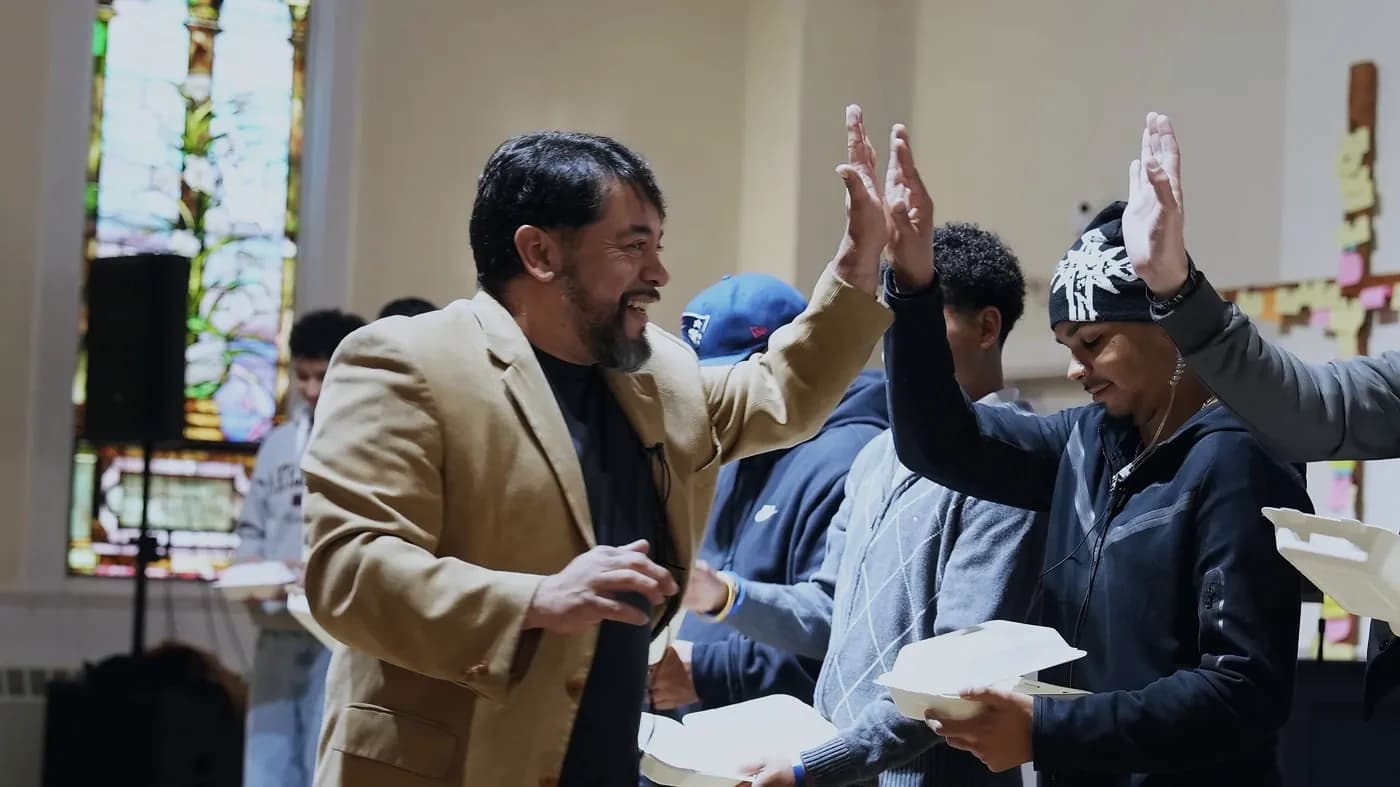 High fives and laughter after the service at The Way Church